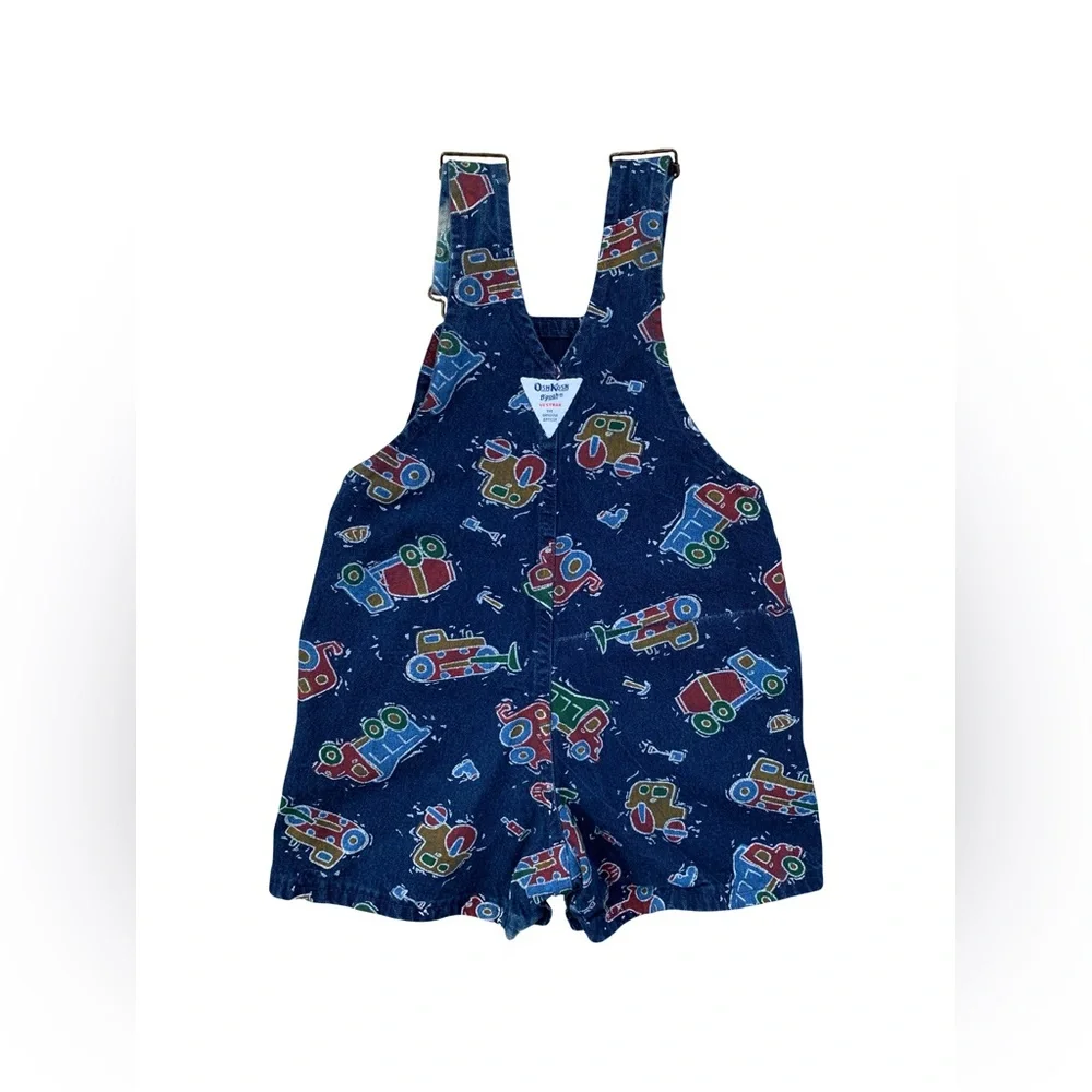 Vintage Oshkosh Size 3T Construction Denim Shorts Overalls - Picture 2 of 12